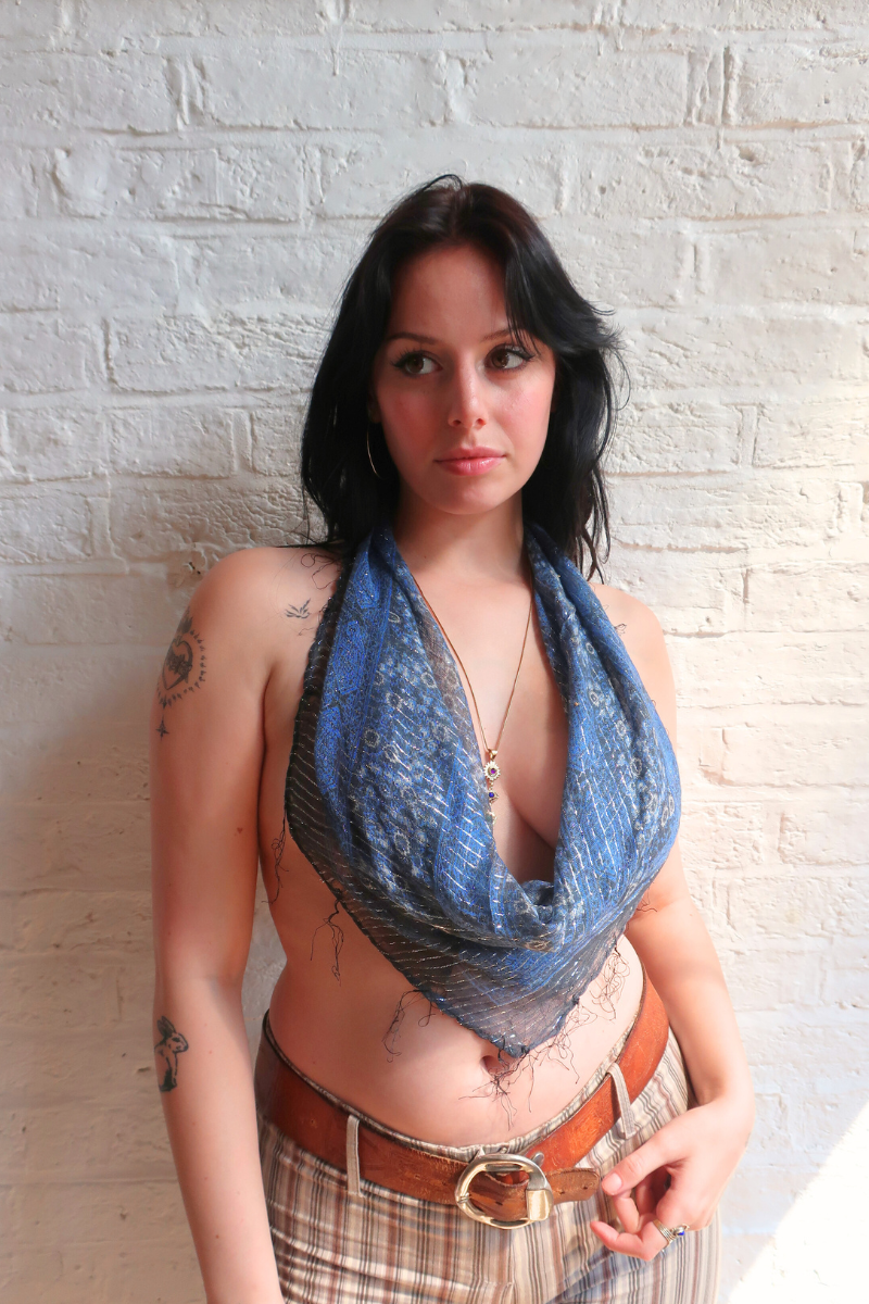 Vintage Indian Cotton Scarf in Deep Blues