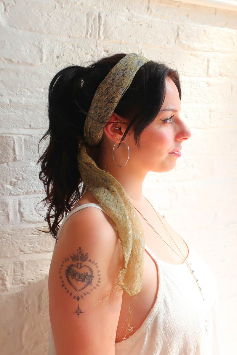 Vintage Indian Cotton Scarf in Gold and Sapphire