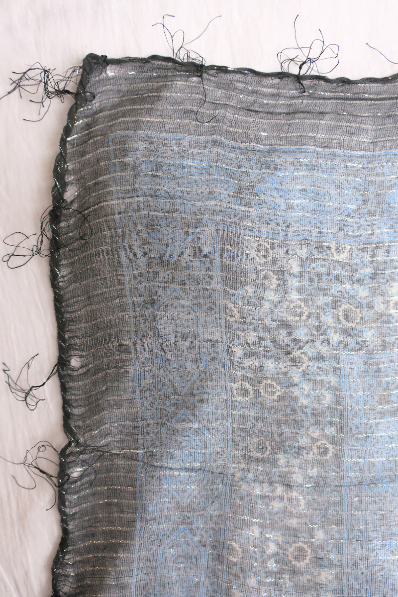 Vintage Indian Cotton Scarf in Deep Blues