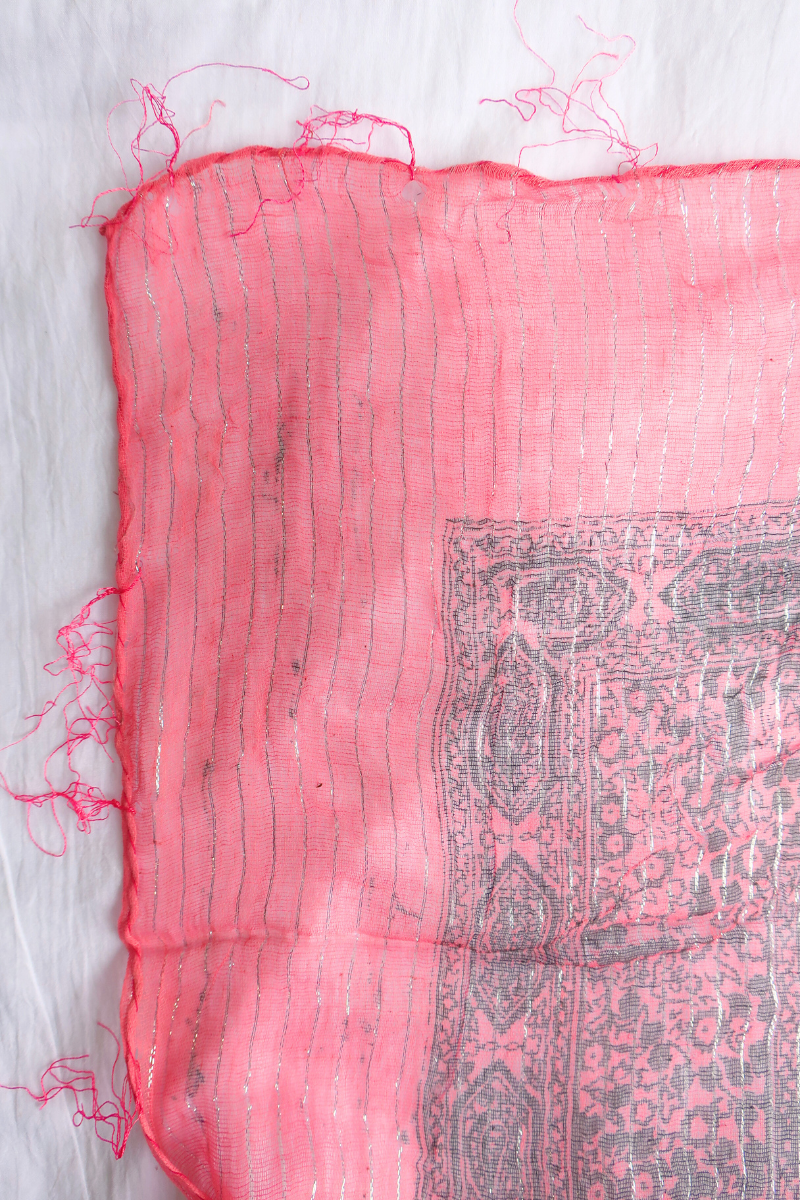 Vintage Indian Cotton Scarf in Pink Dahlia