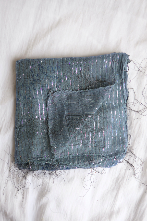 Vintage Indian Cotton Scarf in Jean Blue