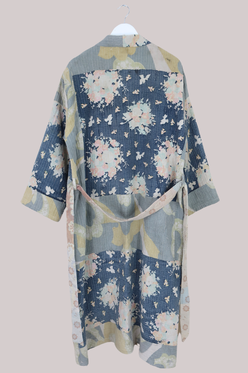 Vintage Kantha Robe in Hazy Pastel Petals - Free Size