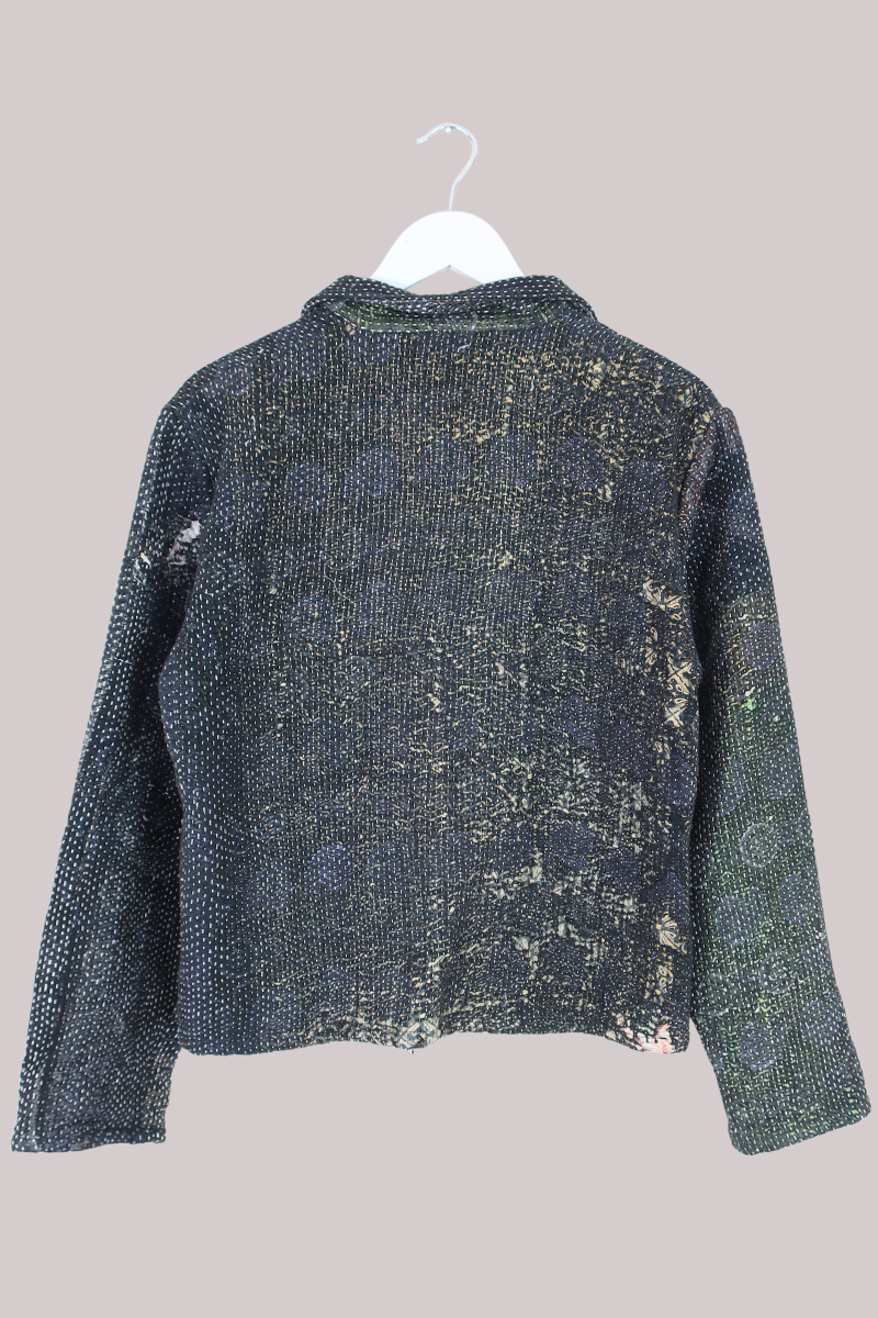 Vintage Kantha Worker Jacket in Umber Brown - Size S/M
