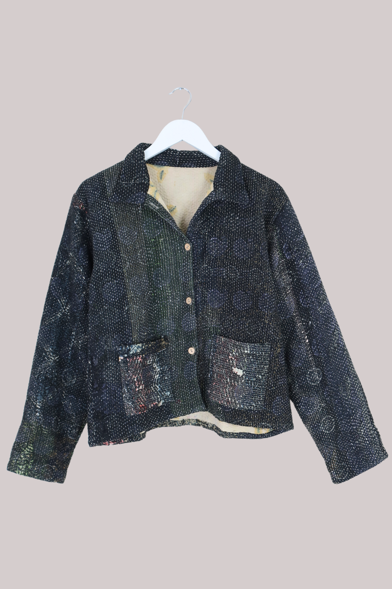 Vintage Kantha Worker Jacket in Umber Brown - Size S/M
