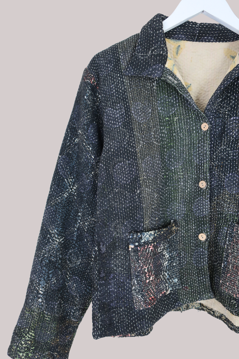 Vintage Kantha Worker Jacket in Umber Brown - Size S/M