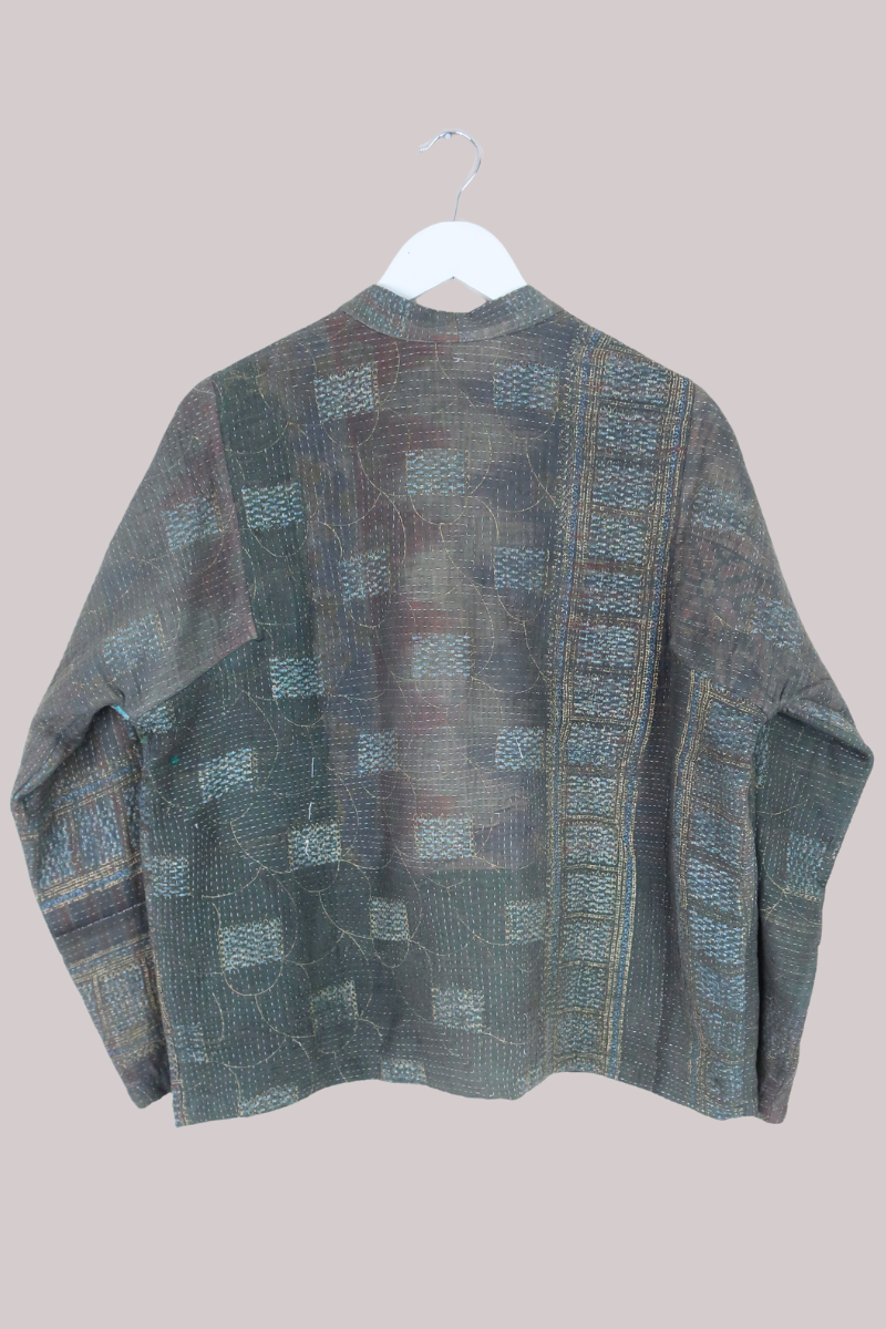 Vintage Kantha Liner Jacket in Cedar Brown Patchwork - Size M/L