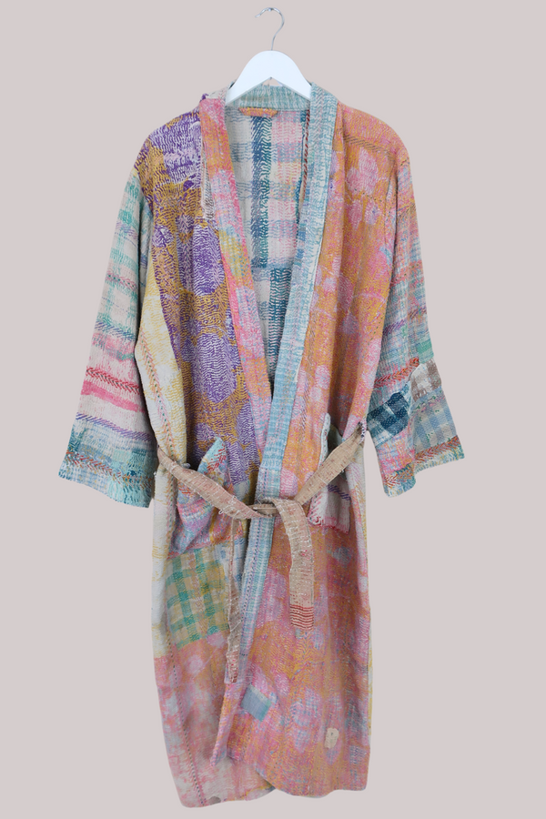 Vintage Kantha Robe in Watercolour Patchwork - Free Size