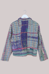 Vintage Kantha Worker Jacket in Vivid Distressed Gingham - Size S/M