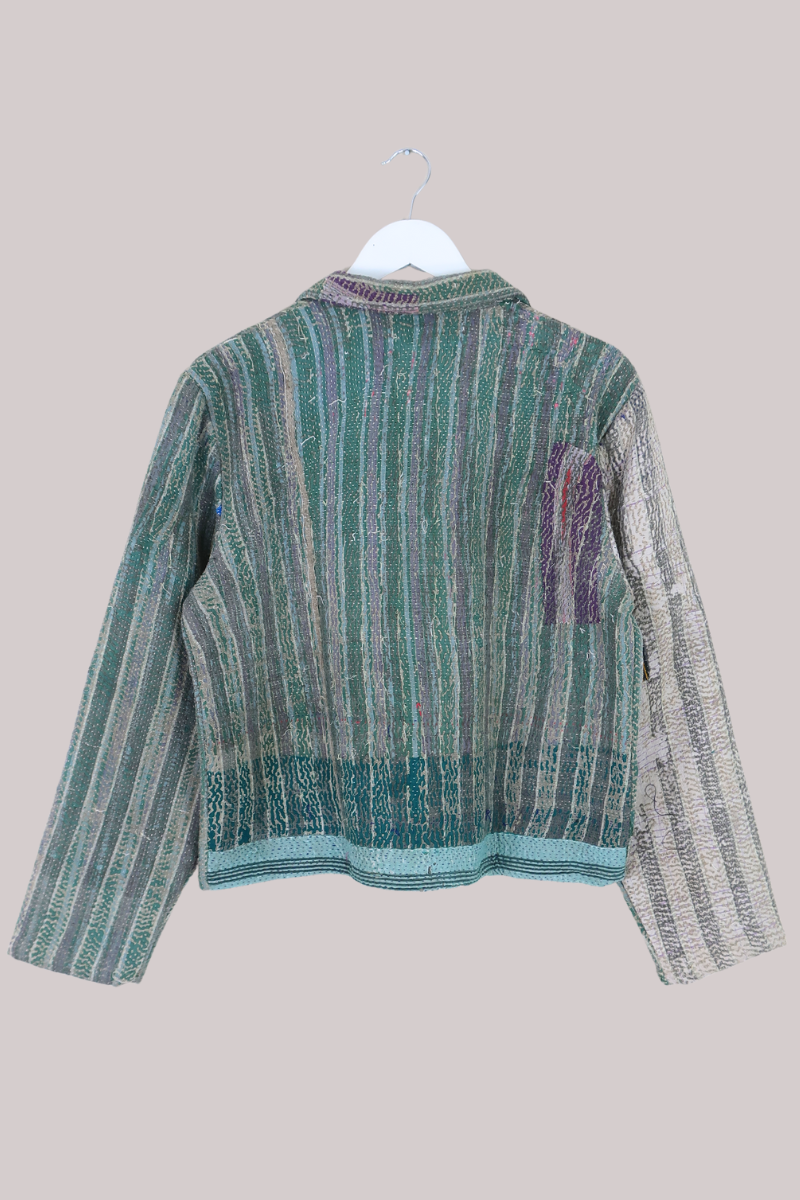 Vintage Kantha Worker Jacket in Grapejuice Stripe - Size S/M