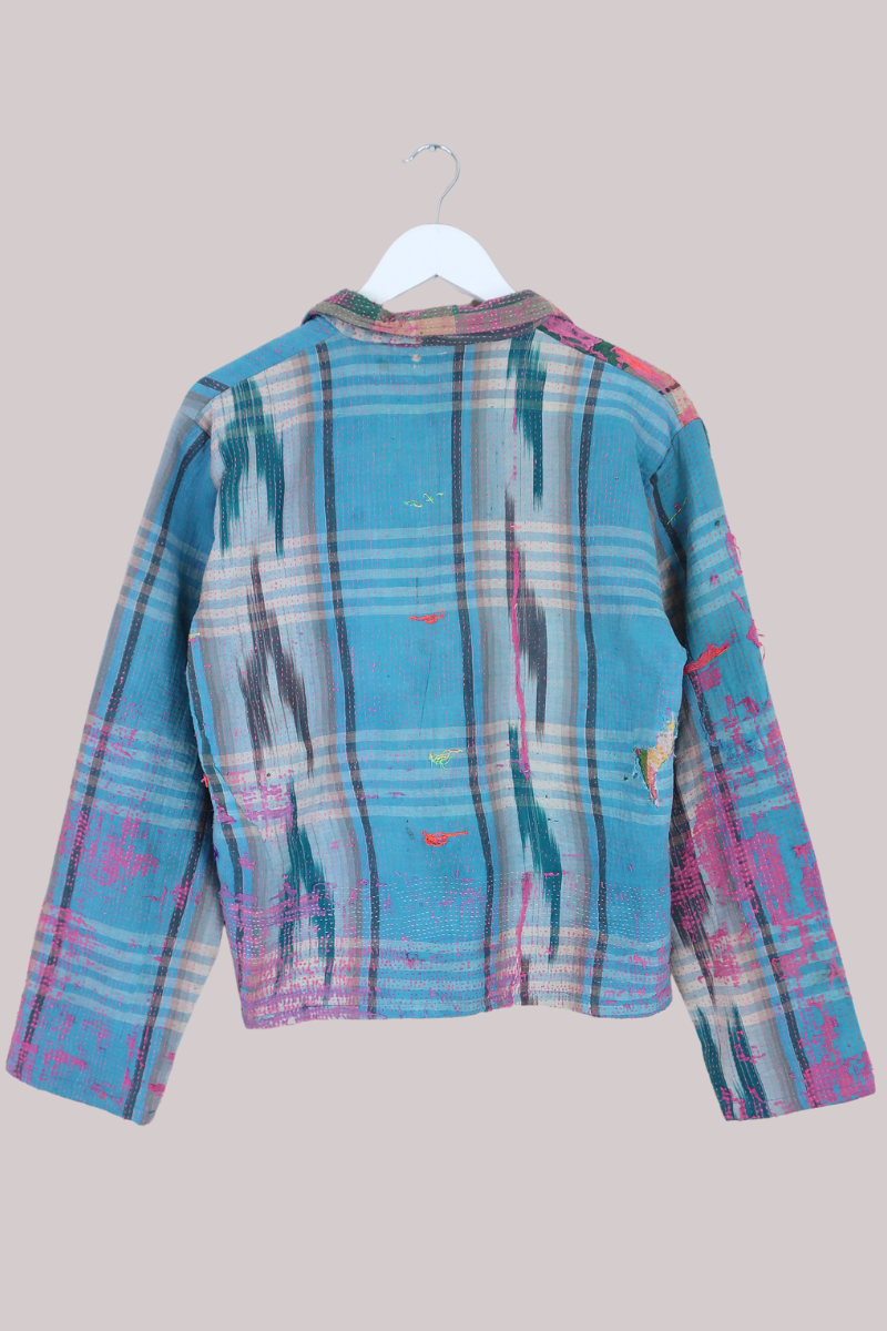 Vintage Kantha Worker Jacket in Paintbox Plaid - Size S/M