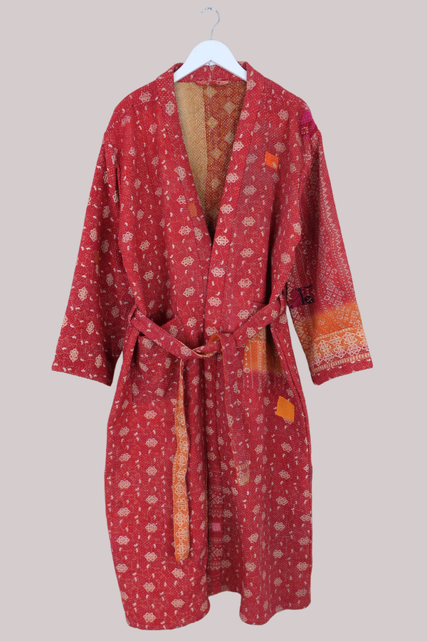 Vintage Kantha Robe in Emperor's Crimson - Free Size