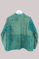 Vintage Kantha Liner Jacket in Abstract Teal Patchwork - Size M/L