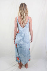 Jamie Dress - Indian Sari Slip - Beau Blue Floral - Size S/M By All About Audrey