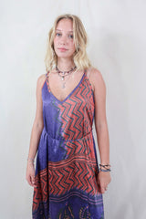 Jamie Dress - Indian Sari Slip - Rust Red & Violet Chevron - Size S/M By All About Audrey