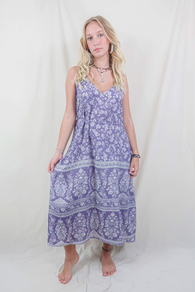 Jamie Dress - Indian Sari Slip - Lavender Wildflower - Size M/L By All About Audrey