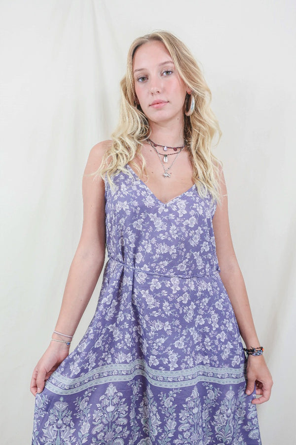 Jamie Dress - Indian Sari Slip - Lavender Wildflower - Size M/L By All About Audrey
