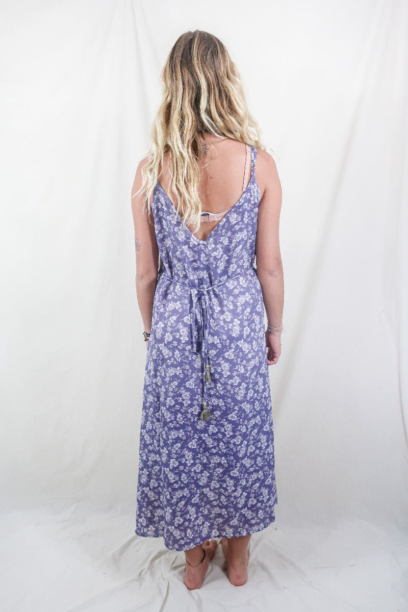 Jamie Dress - Indian Sari Slip - Lavender Wildflower - Size M/L By All About Audrey