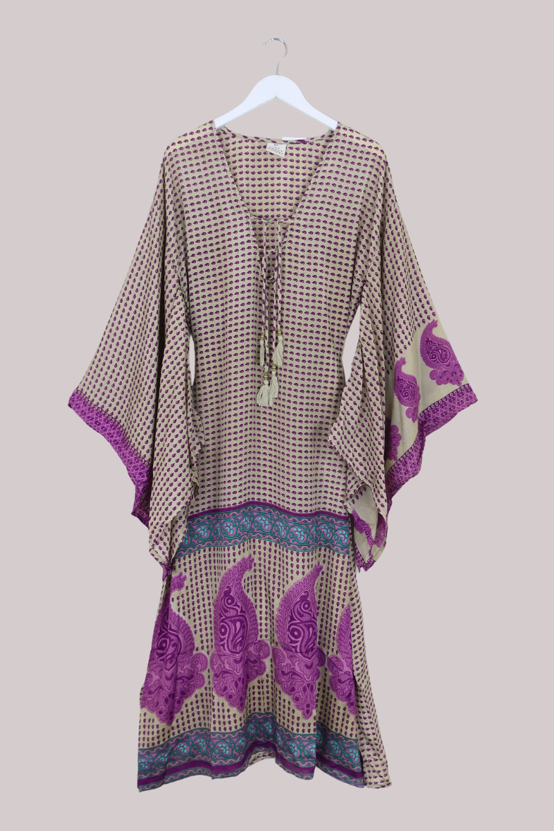 Cassandra Maxi Kaftan in Purple Paisley - Size L/XL