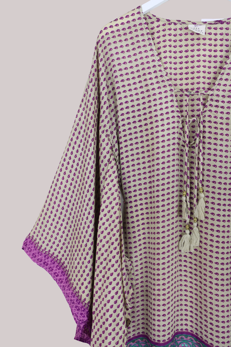 Cassandra Maxi Kaftan in Purple Paisley - Size L/XL