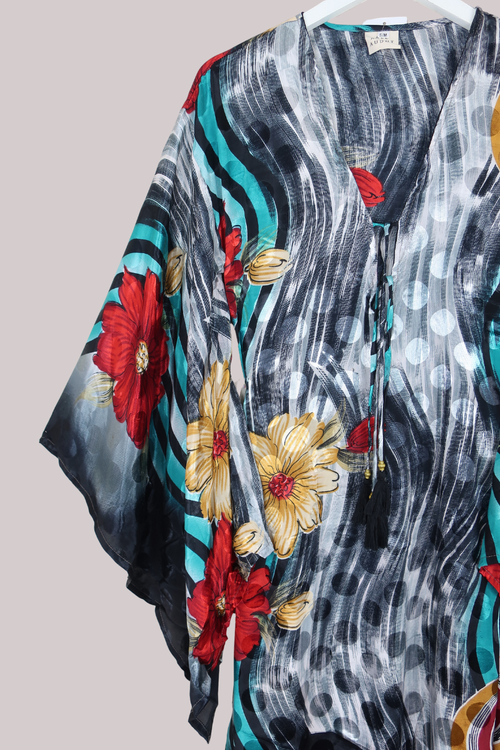 Cassandra Maxi Kaftan in Onyx Garden - Size S/M