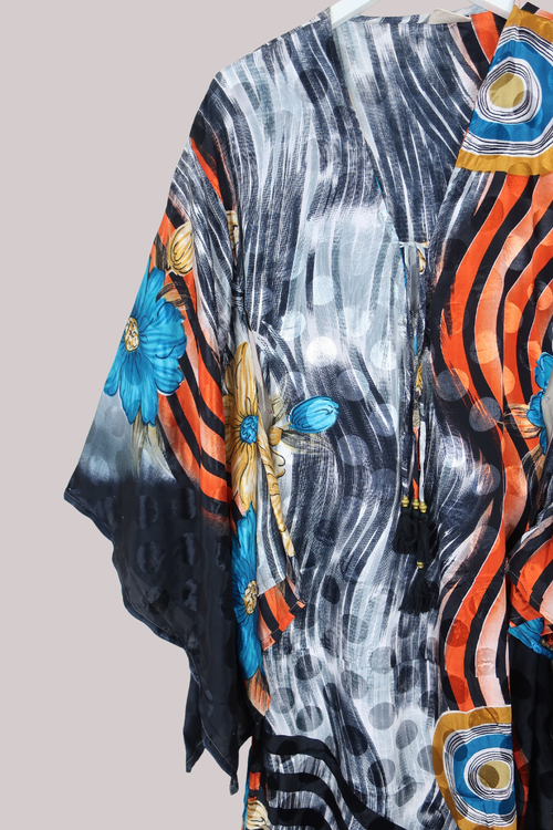 Cassandra Maxi Kaftan in Abstract Obsidian Florals - Size S/M