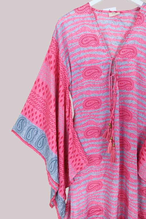 Cassandra Maxi Kaftan in Berry Pink Paisley - Size S/M