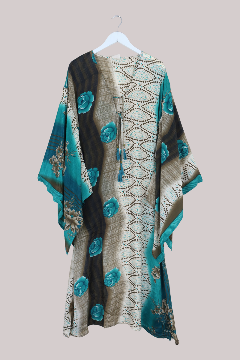 Cassandra Maxi Kaftan in Ocean Bouquet - Size XXL