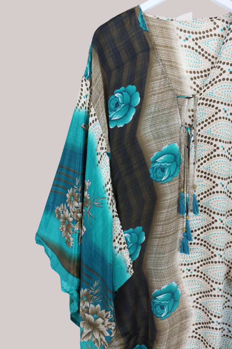 Cassandra Maxi Kaftan in Ocean Bouquet - Size XXL