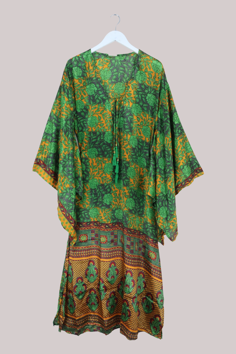 Cassandra Maxi Kaftan in Emerald Garden - Size L/XL