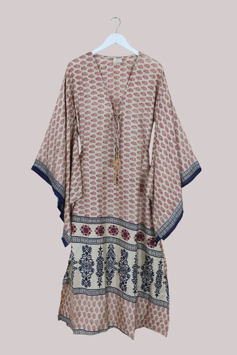 Cassandra Maxi Kaftan in Crimson & Gold Paisley - Size L