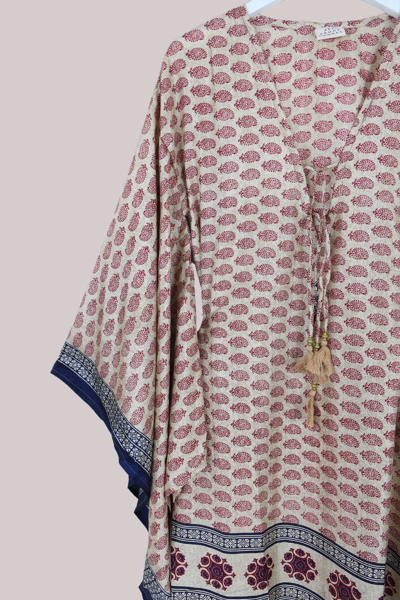 Cassandra Maxi Kaftan in Crimson & Gold Paisley - Size L