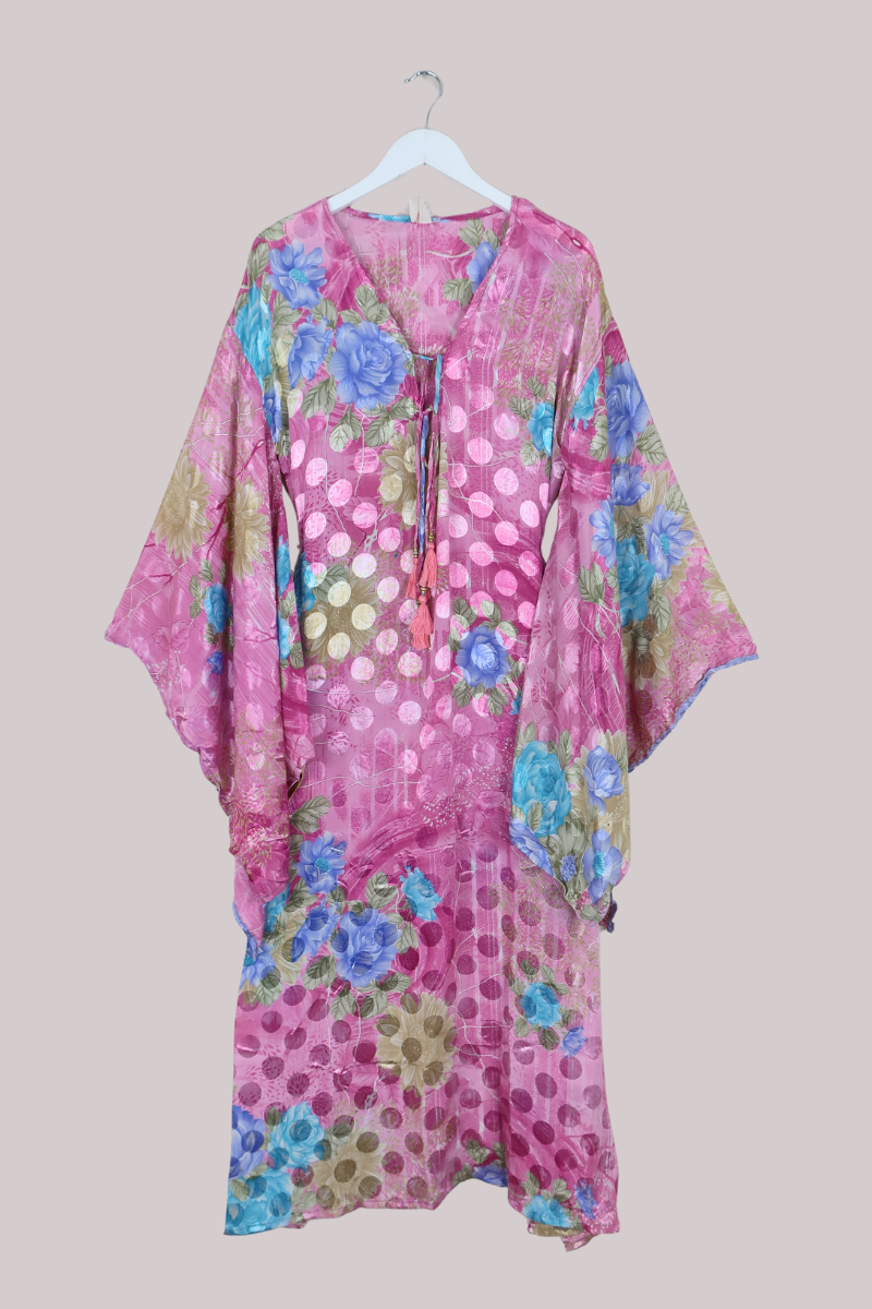 Cassandra Maxi Kaftan in Peony Pink Polka - Size XXL