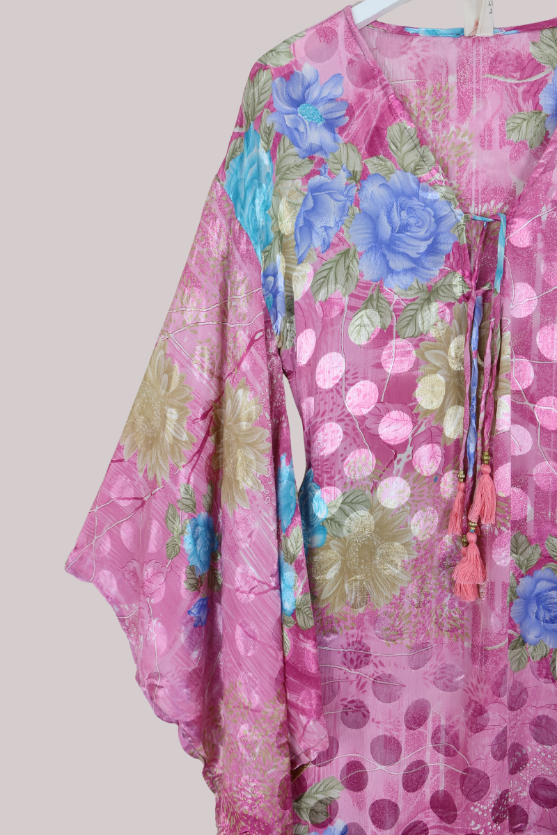 Cassandra Maxi Kaftan in Peony Pink Polka - Size XXL