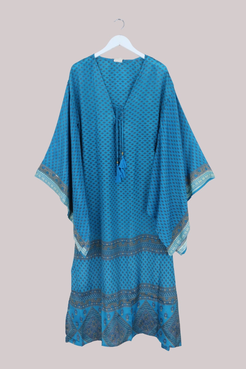 Cassandra Maxi Kaftan in Grecian Sea - Size L/XL