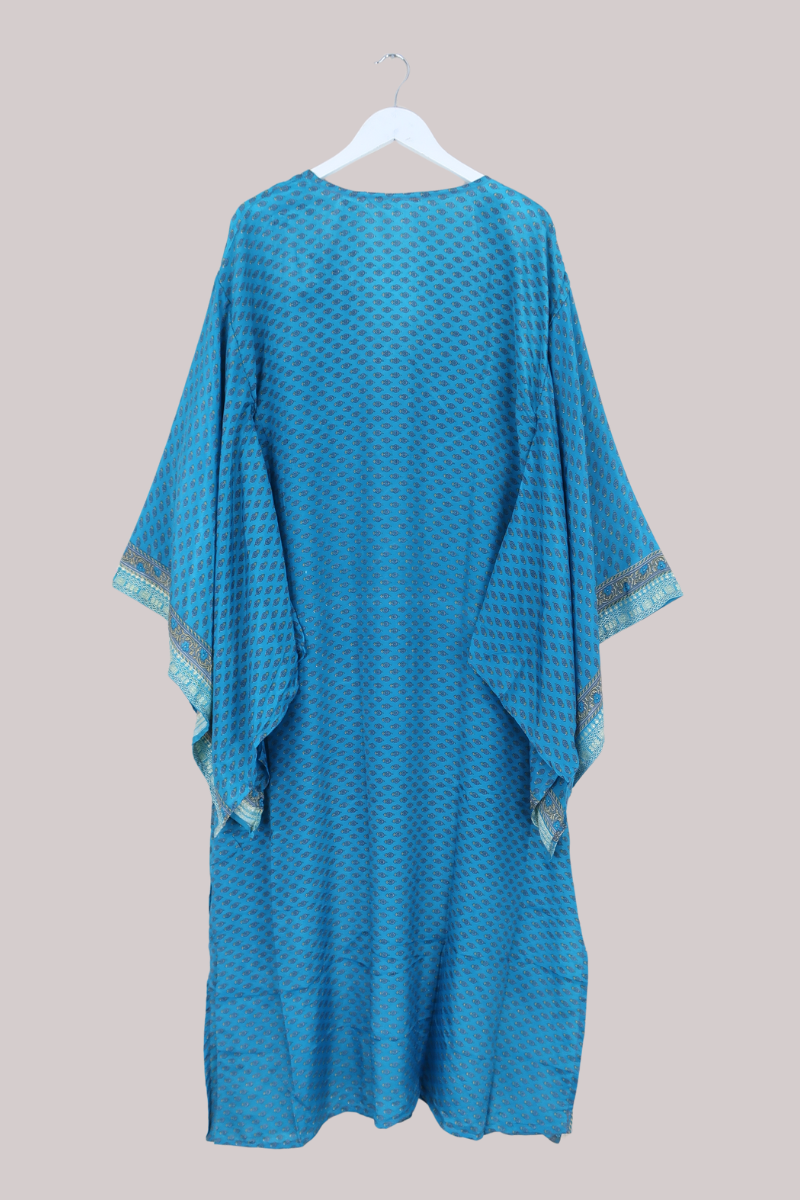Cassandra Maxi Kaftan in Grecian Sea - Size L/XL