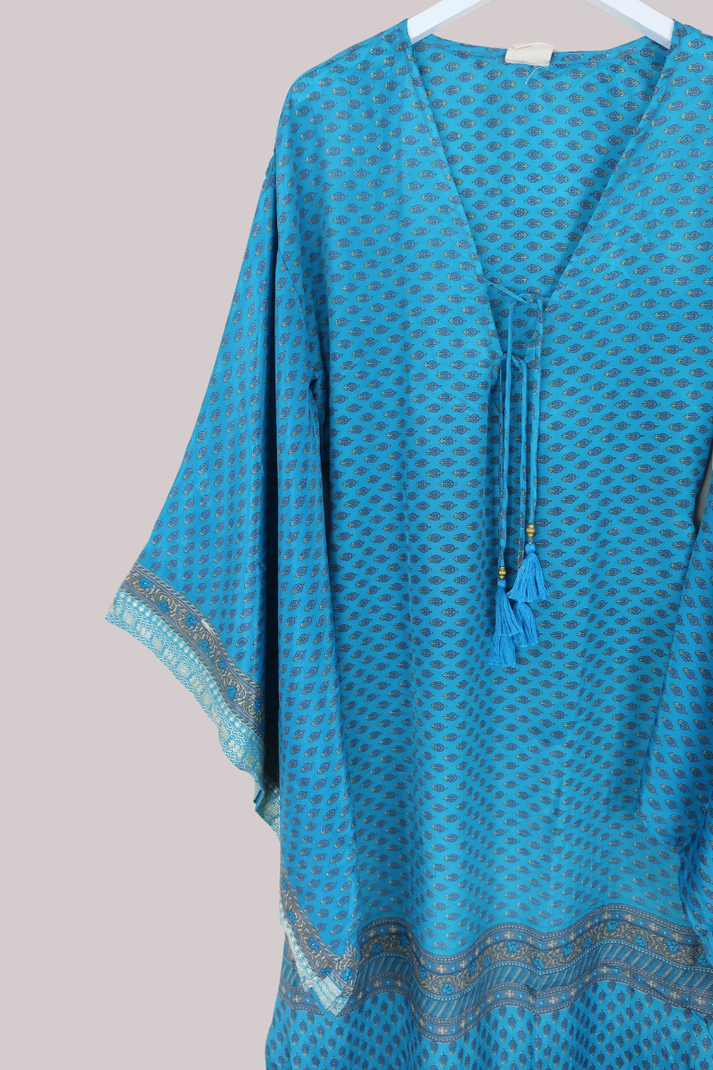 Cassandra Maxi Kaftan in Grecian Sea - Size L/XL