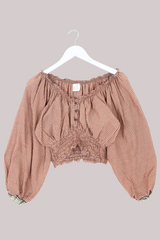 Libra Vintage Cotton Top - Almond Check - Size S/M