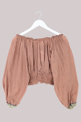 Libra Vintage Cotton Top - Almond Check - Size S/M