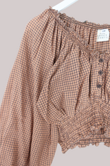 Libra Vintage Cotton Top - Almond Check - Size S/M