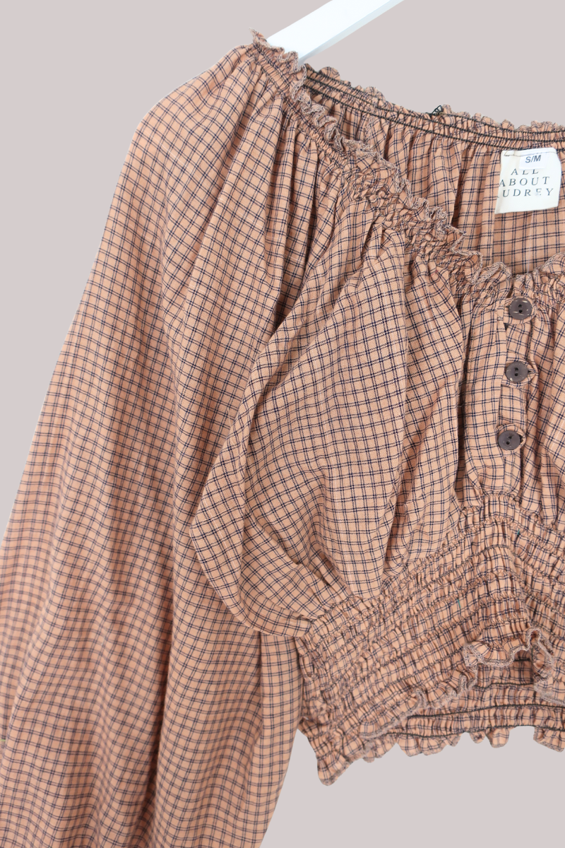 Libra Vintage Cotton Top - Almond Check - Size S/M