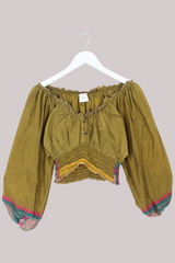 Libra Vintage Cotton Top - Olive Embroidery - Size S/M