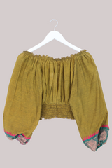 Libra Vintage Cotton Top - Olive Embroidery - Size S/M