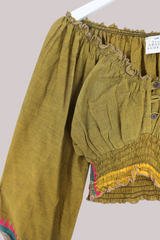 Libra Vintage Cotton Top - Olive Embroidery - Size S/M