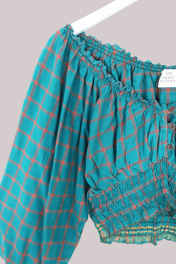 Libra Vintage Cotton Top - Teal Plaid - Size L