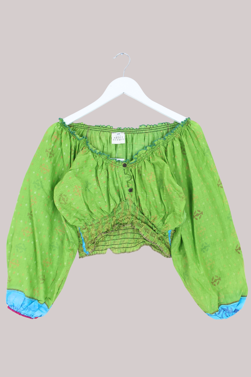 Libra Vintage Cotton Top - Abstract Pear Green - Size S/M