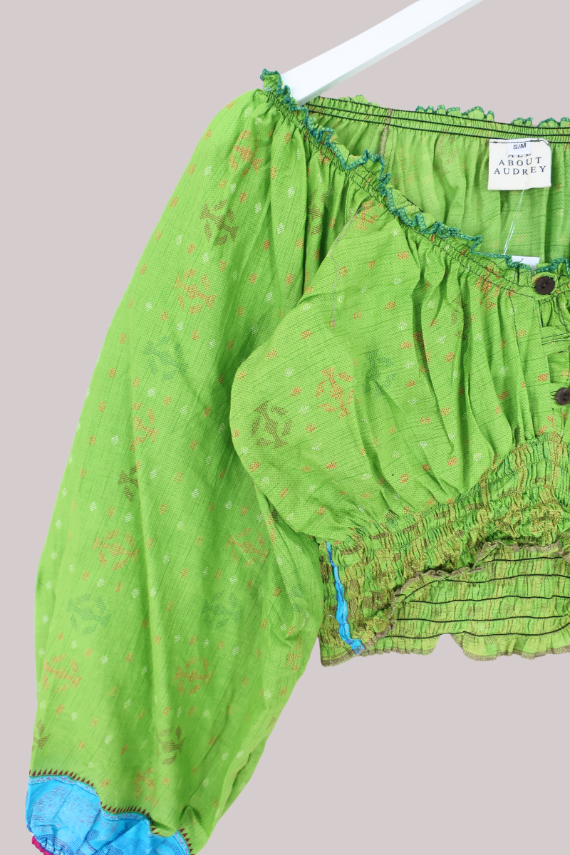Libra Vintage Cotton Top - Abstract Pear Green - Size S/M