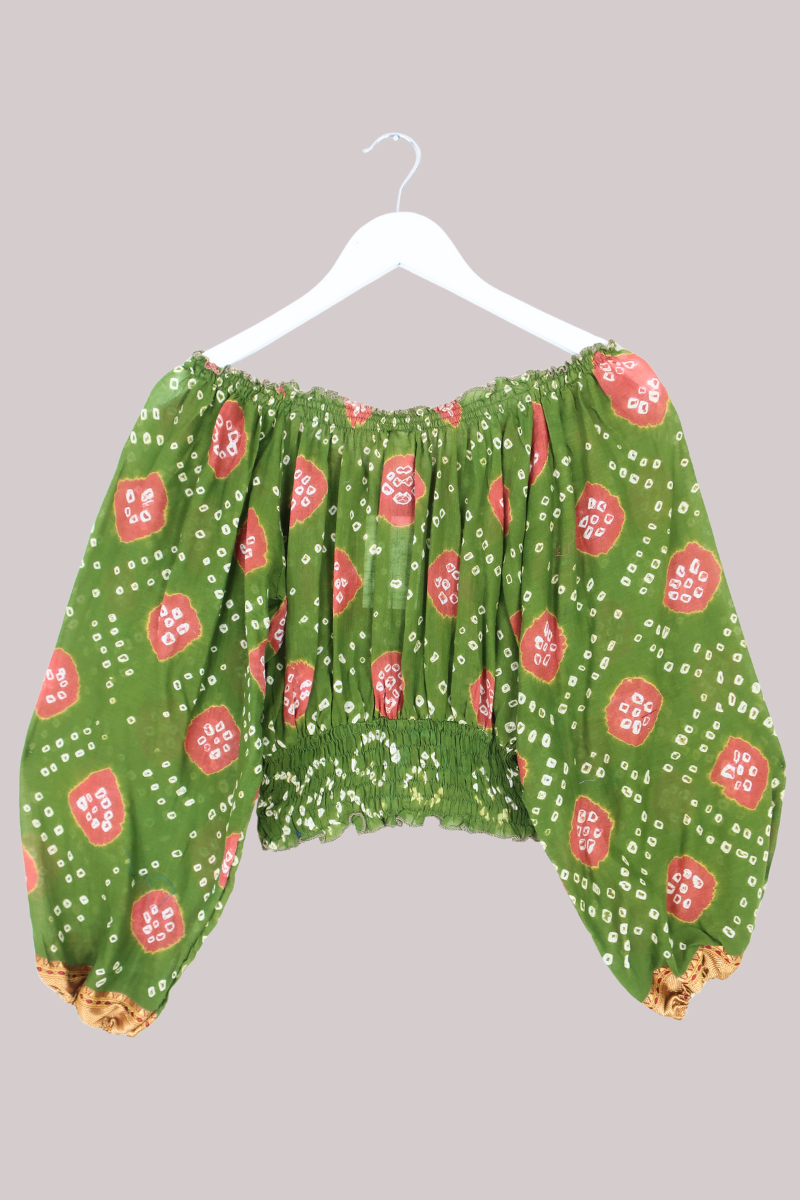 Libra Vintage Cotton Top - Abstract Olive & Red - Size L