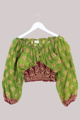 Libra Vintage Cotton Top - Spring Green Lotus - Size S/M