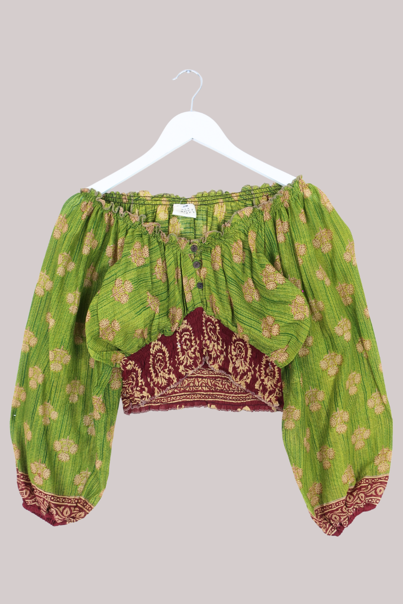 Libra Vintage Cotton Top - Spring Green Lotus - Size S/M