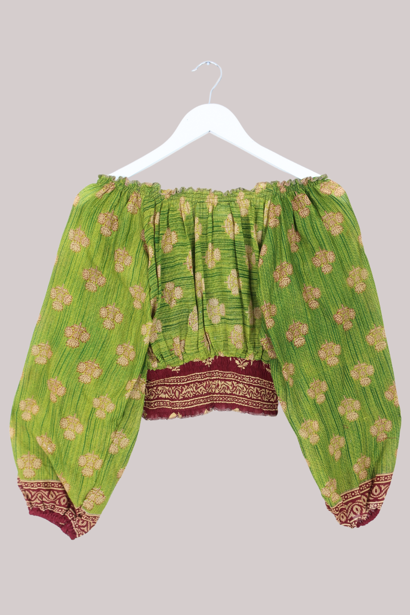 Libra Vintage Cotton Top - Spring Green Lotus - Size S/M